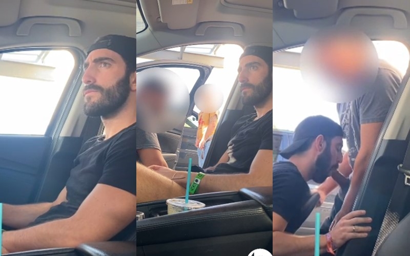 Naughty handsome guy gives blowjob in the parking garage