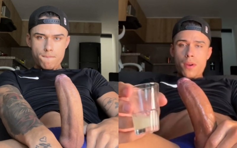 taking a glass of milk from my hard dick