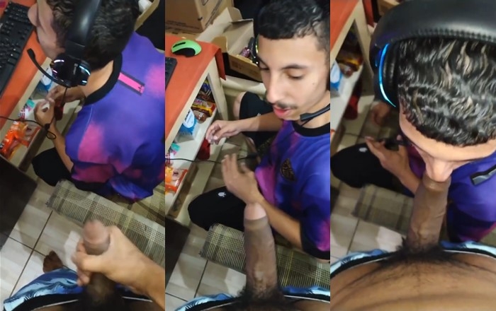 gamer boy sucks his friends hard dick