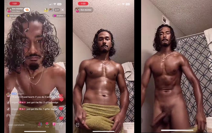 beautiful tiktoker shows his big dick in live