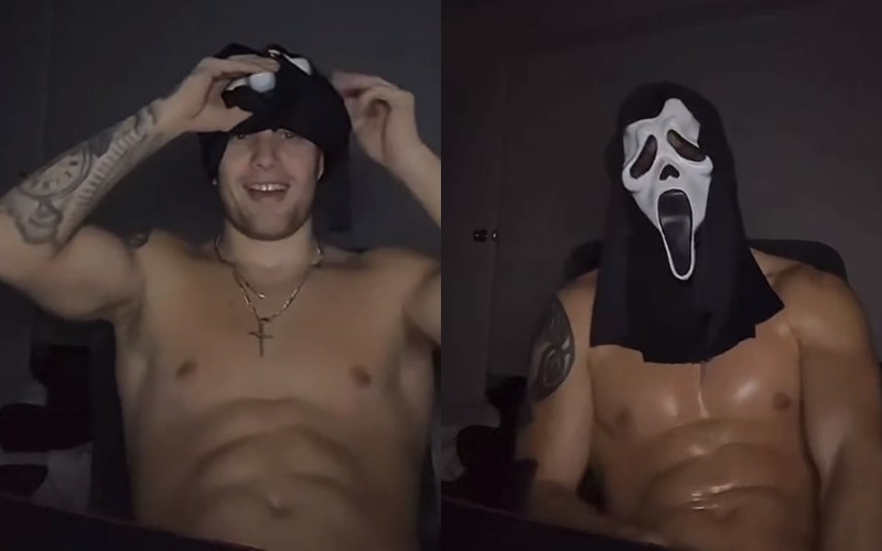 Cute jock from Tiktok puts on a mask to jerk off