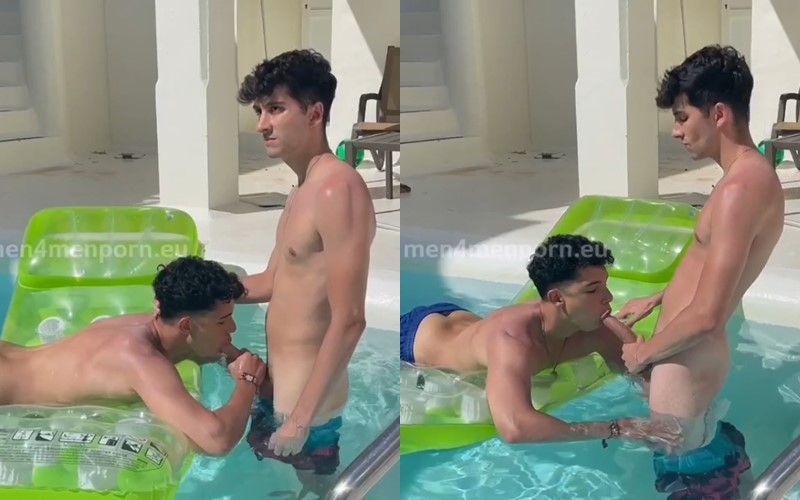 Cutie boys in blowjob and sunbathing in the pool