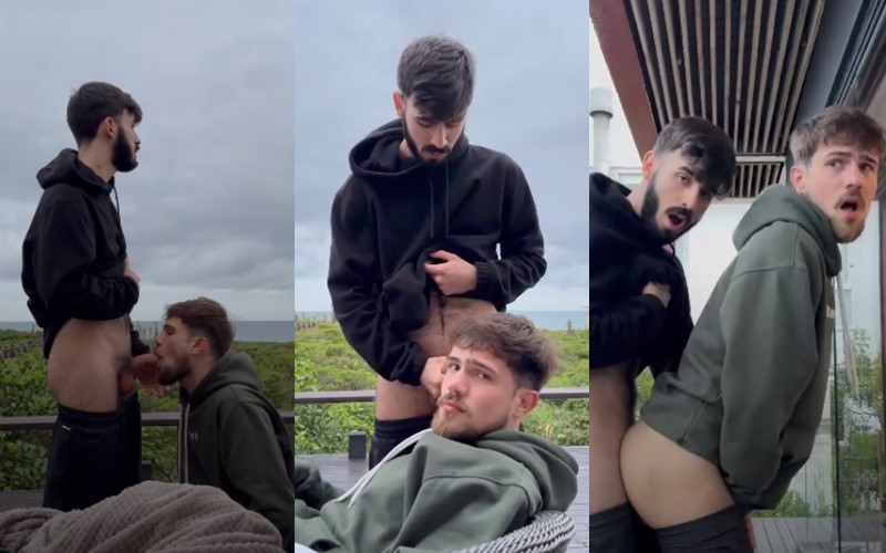 Gorgeous guys enjoy a beautiful airbnb view