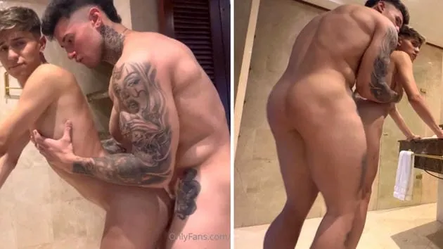big jock fucks a small twink in the bathroom