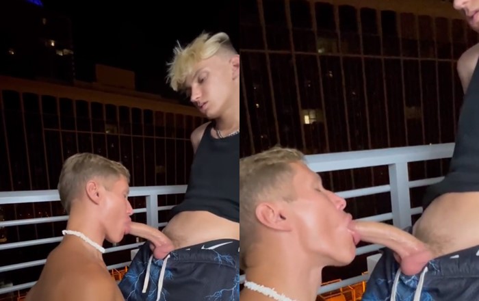 blond boys in hot blowjob on the balcony