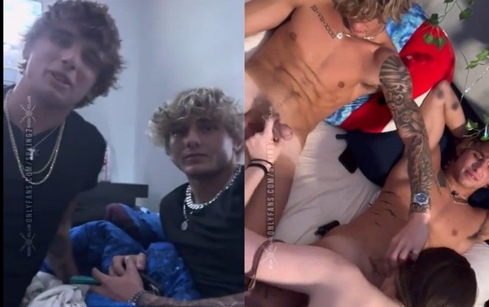 2 hot blond guys enjoy threesome with lucky chick