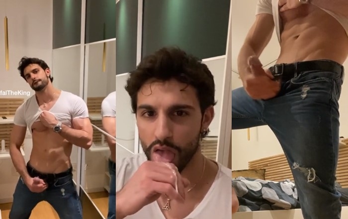 Sexy italian jerks off and drink his milk