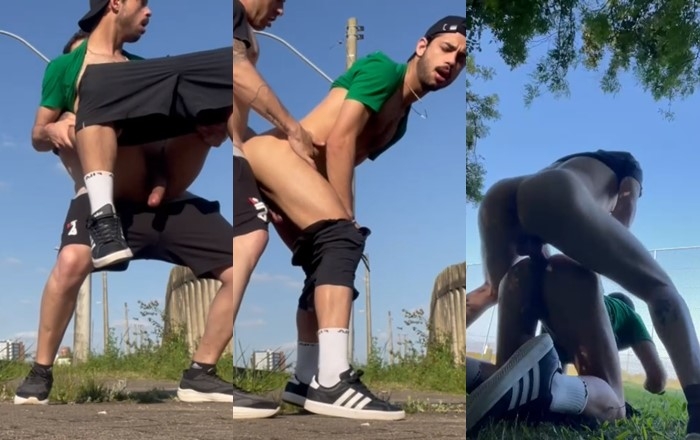 two guys having intense sex on the side of the road