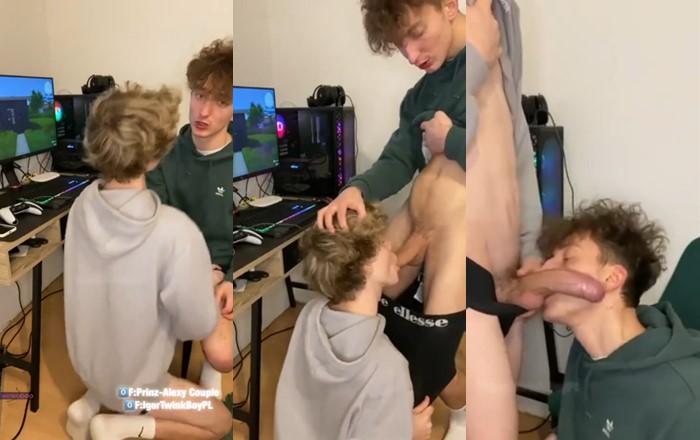 Gifted gamer boys exchanging blowjobs