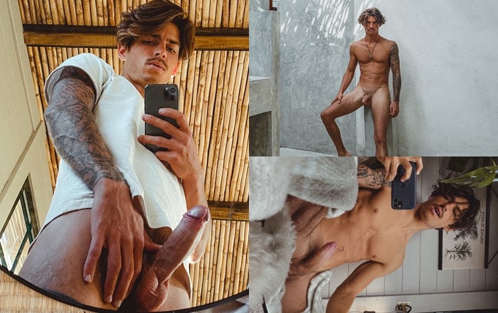 Fashion model jerking and cumming