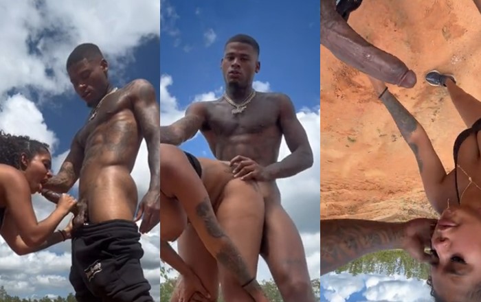 Hot black guy gifted destroying a pussy outdoor