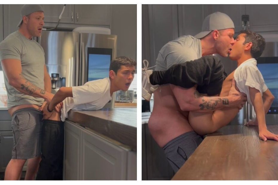 a big daddy fucks a small twink in the kitchen