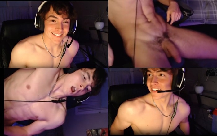 gamer boy from twitch with a charming smile cumming