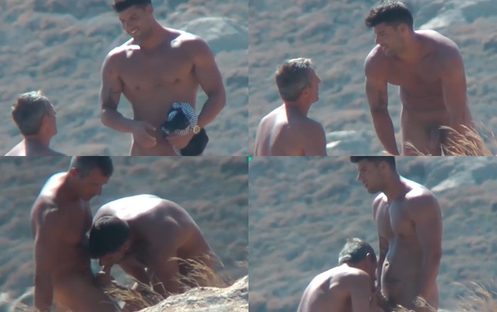 handsome model caught in blowjob exchange on the beach