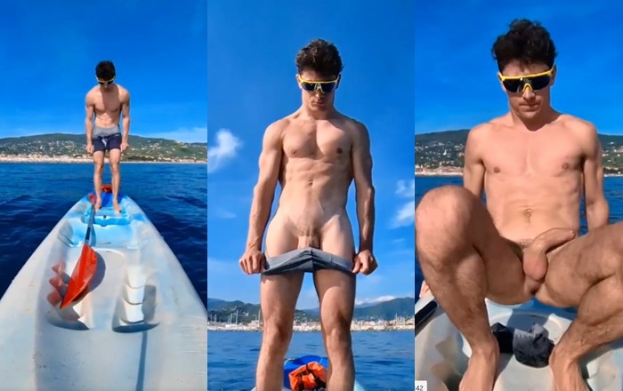 jock Jerking and cumming on a kayak in middle of the sea