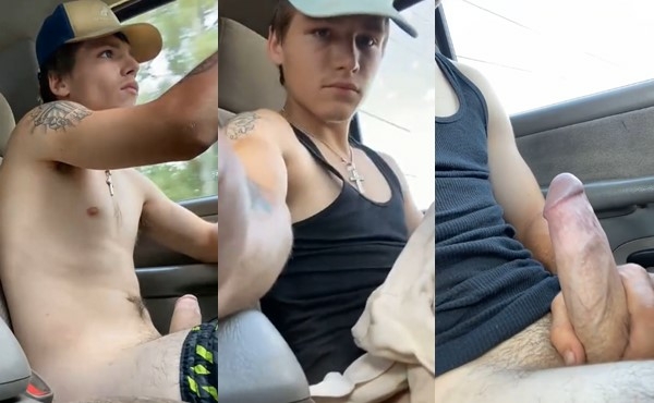 pretty boy gifted getting horny while driving car