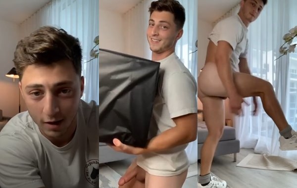 youtuber doing an unboxing naked