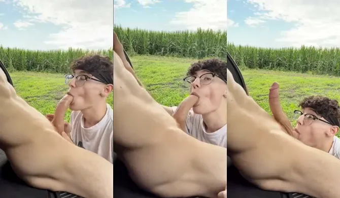 nerd sucking his gifted friend in the cornfield