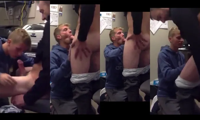 blond boy sucks the boss in the office to keep the job