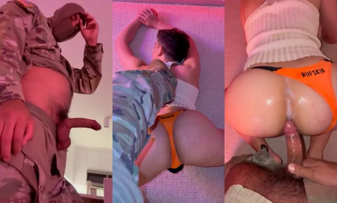 soldier returned from the war and cum twice inside twink