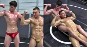 Pumping Muscles Oil Str8 Hunks in Intense Wrestling Match lulu