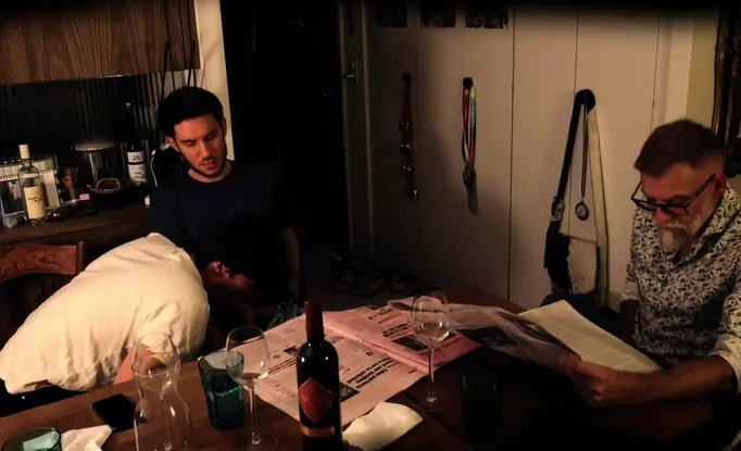 Exhibitionist bros in front of real grandpa