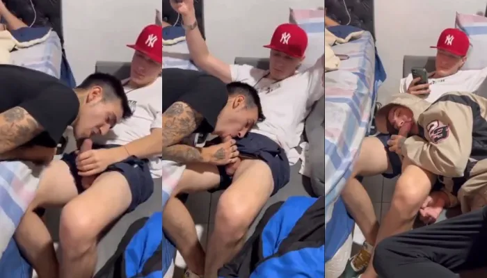 jock wins a bet and gets blowjobs from his football team