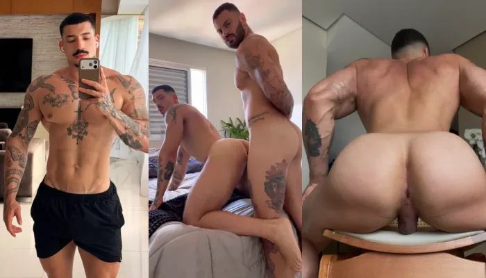 Athletic hunk surrenders his toned glutes to his friend