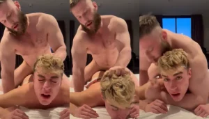 Bearded male pulling his fem boys hair during intense sex takes total control