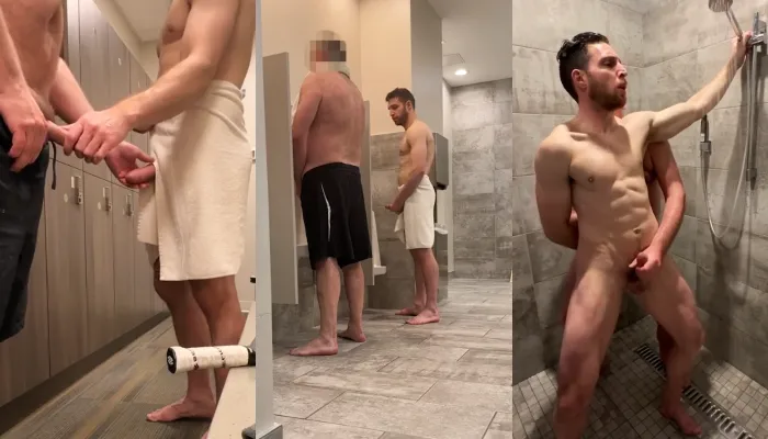 Mens fucking around at the gym bathroom