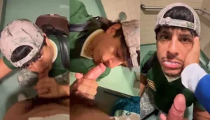student stuffing his mouth with cum in the college bathroom