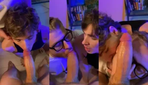 Couple Team Up To Give A Double Blowjob To A Big Dick