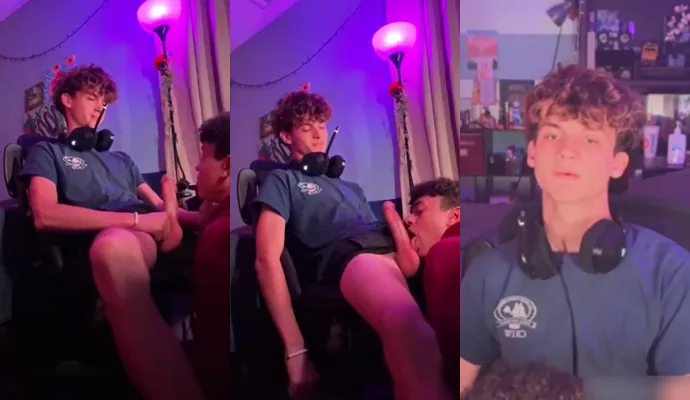 Gamer boy from twitch Gets a Secret Blowjob While Streaming Live