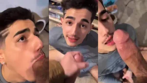 Cute boy sucking a huge cock and drinking cum 300x170 1