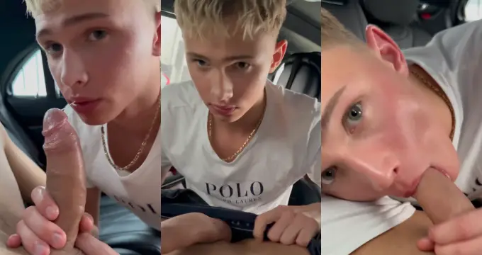 Perfect Blonde Boy Sucking My Big Cock in the Car