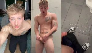 Gorgeous tiktoker Shooting a Massive Cumshot in Public Restroom