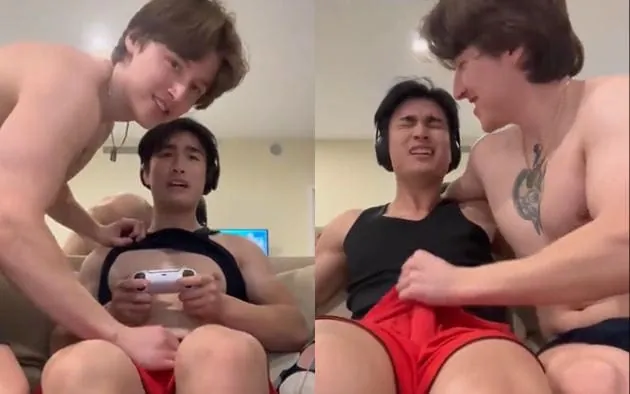 Jerking straight friend with hard dick Bruce and Brad